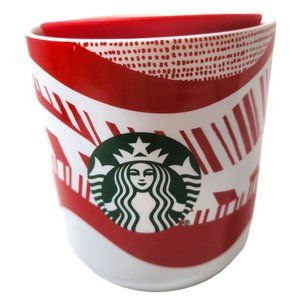 Starbucks 2021 Red White Candy Cane Christmas Ceramic Travel Coffee Mug 8-ounce.